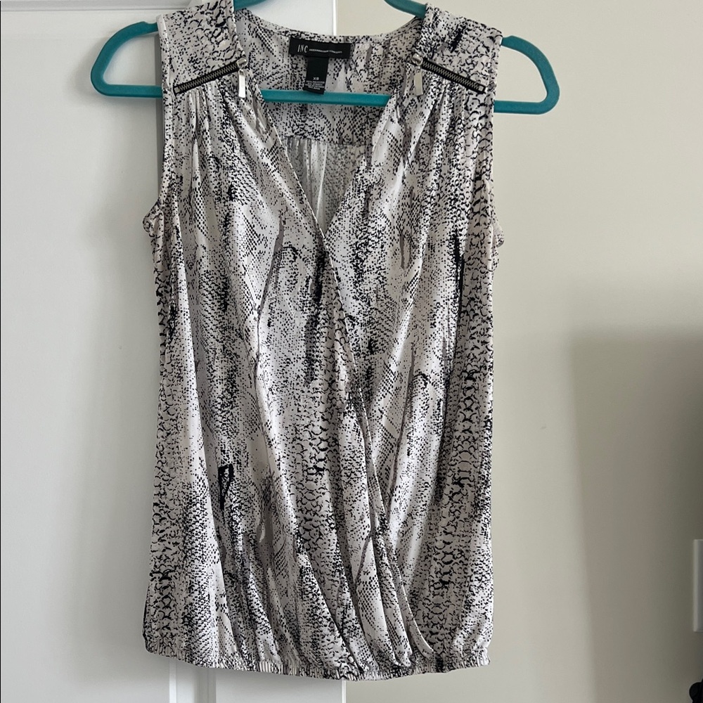 INC International Concepts Black and White Snake Print Blouse